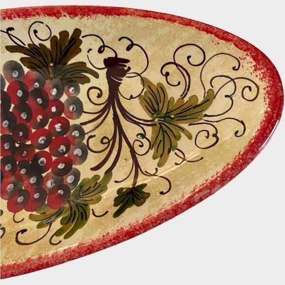 Hand Painted in Italy Grapes Tan and Red 13” Oval Tray - Picture 3 of 7